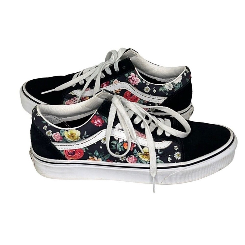 VANS  Floral Black Sneakers with White Laces